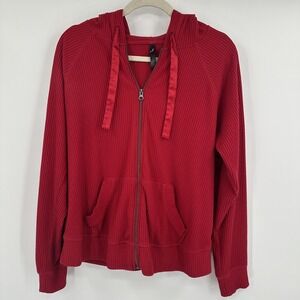 Torrid Sleep Full Zip Hoodie Womens 2XL Red Ribbed Knit Soft Lounge Satin‎ Ties